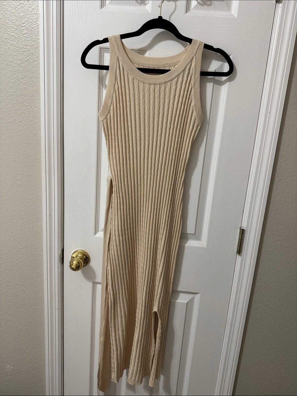 Maternity Ribbed Sleeveless Maxi Dress in Cream